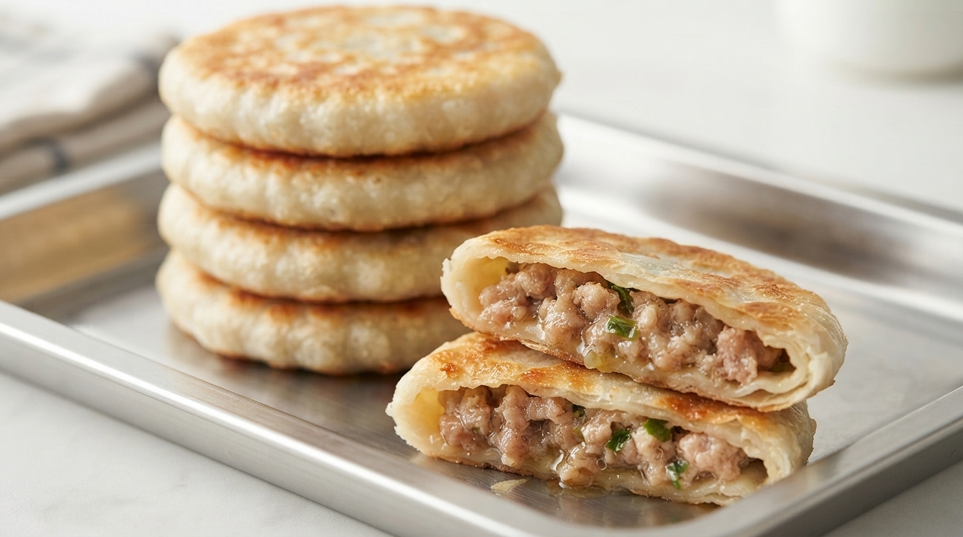 Knusprige Niuzhuang Fleischpasteten (Chinesische Xianbing)