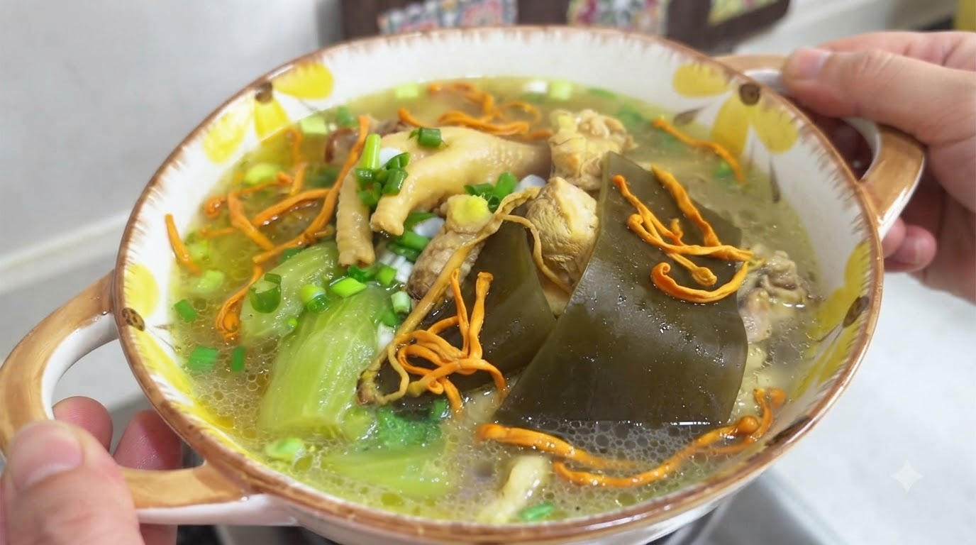 Oma's Hühnersuppe mit Kelp und Celtuce