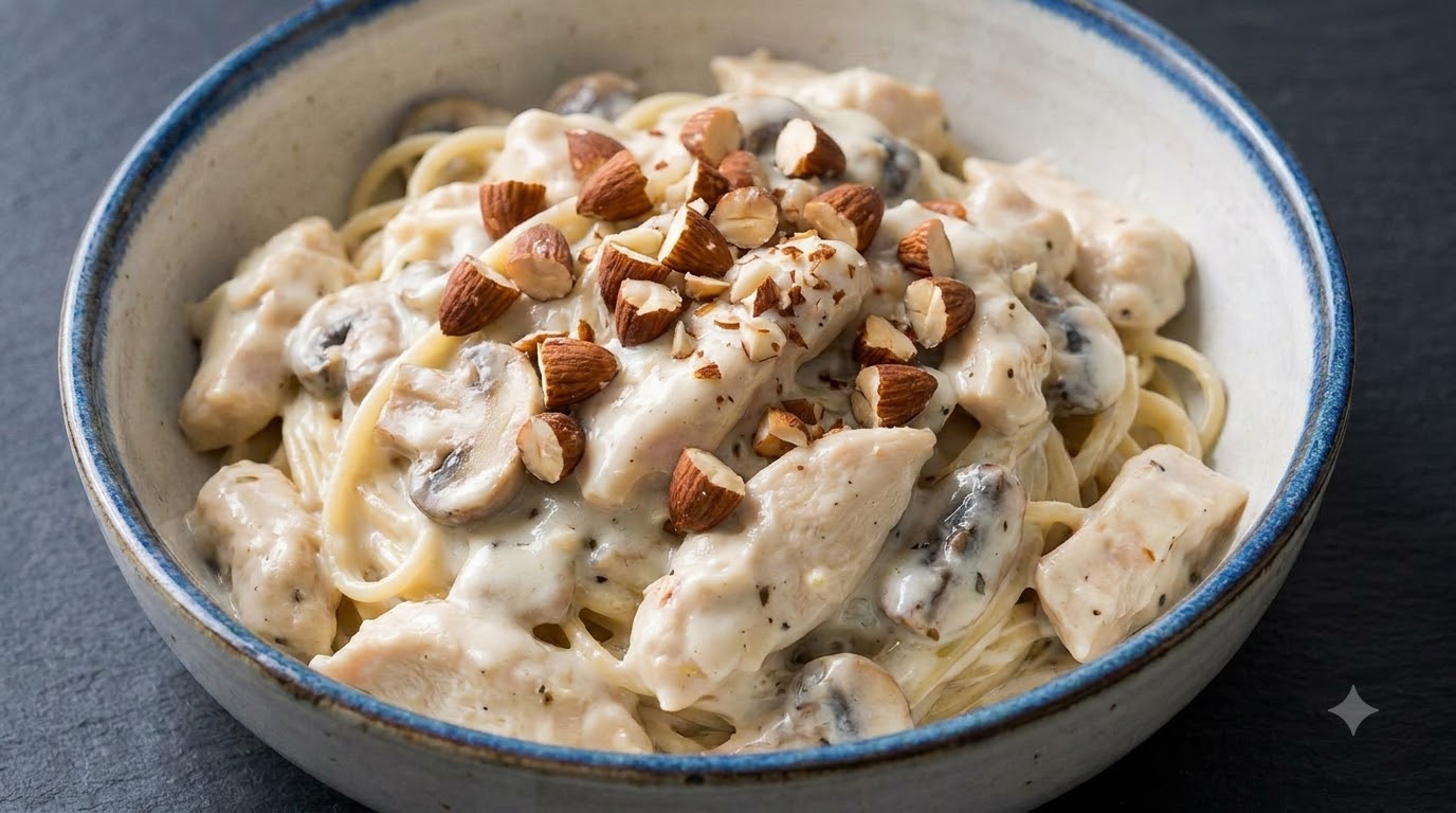 Cremige Hähnchenbrust-Pasta mit Champignons