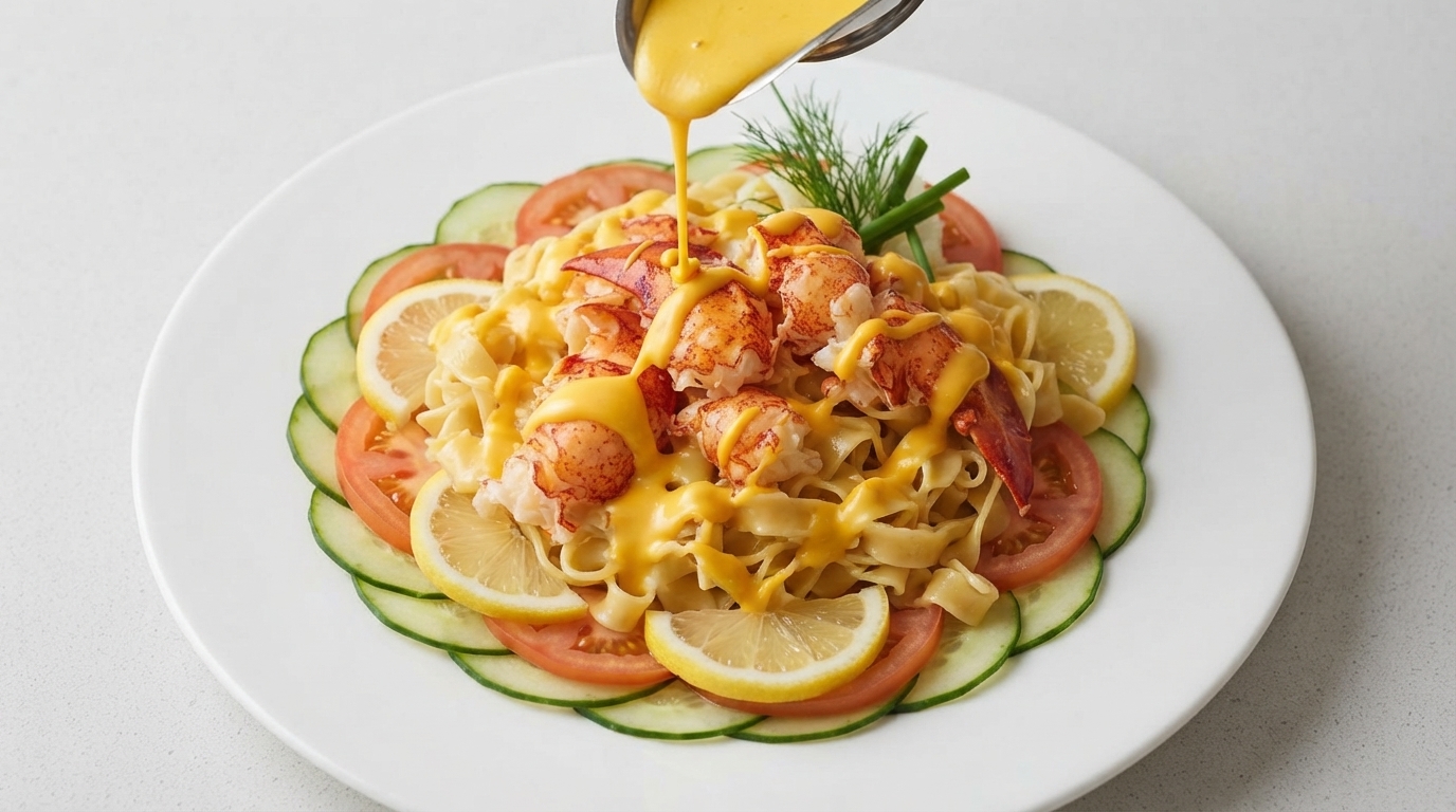 Knusprige Hummer-Pasta mit reichhaltiger Käsesoße