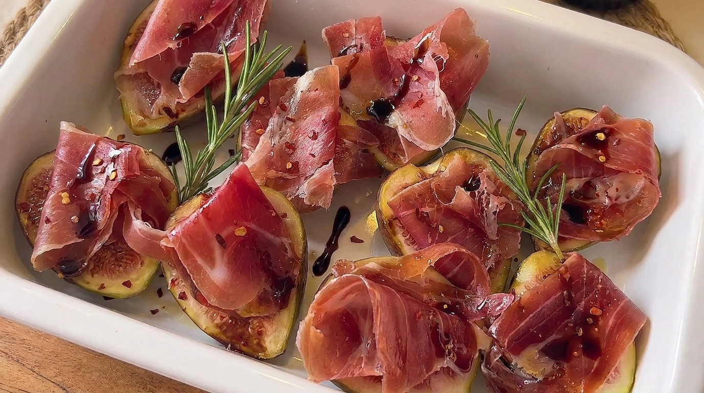 Gebackene Feigen mit Prosciutto, Käse und Balsamico-Glasur