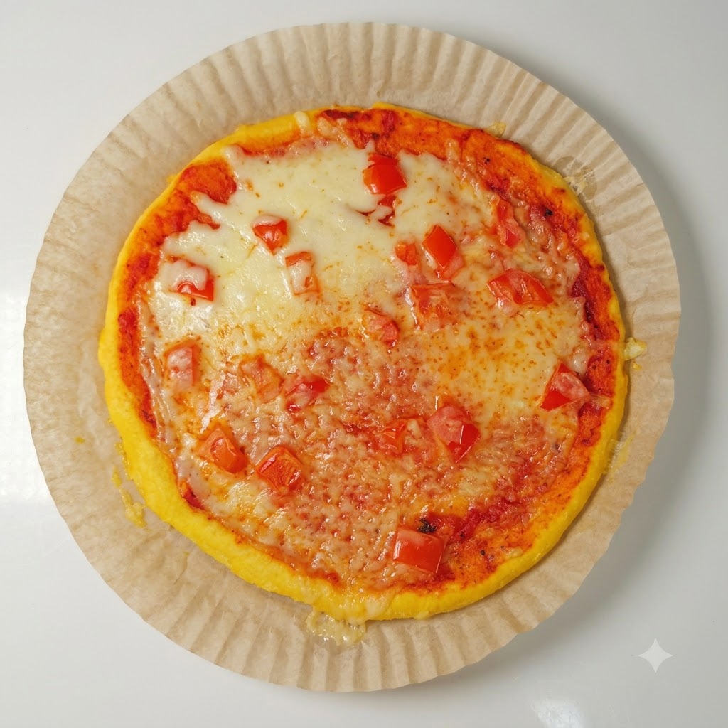 Schinkenscheiben werden säuberlich auf einem gebackenen Pizzaboden mit geschmolzenem Käse und Tomatensoße angeordnet.