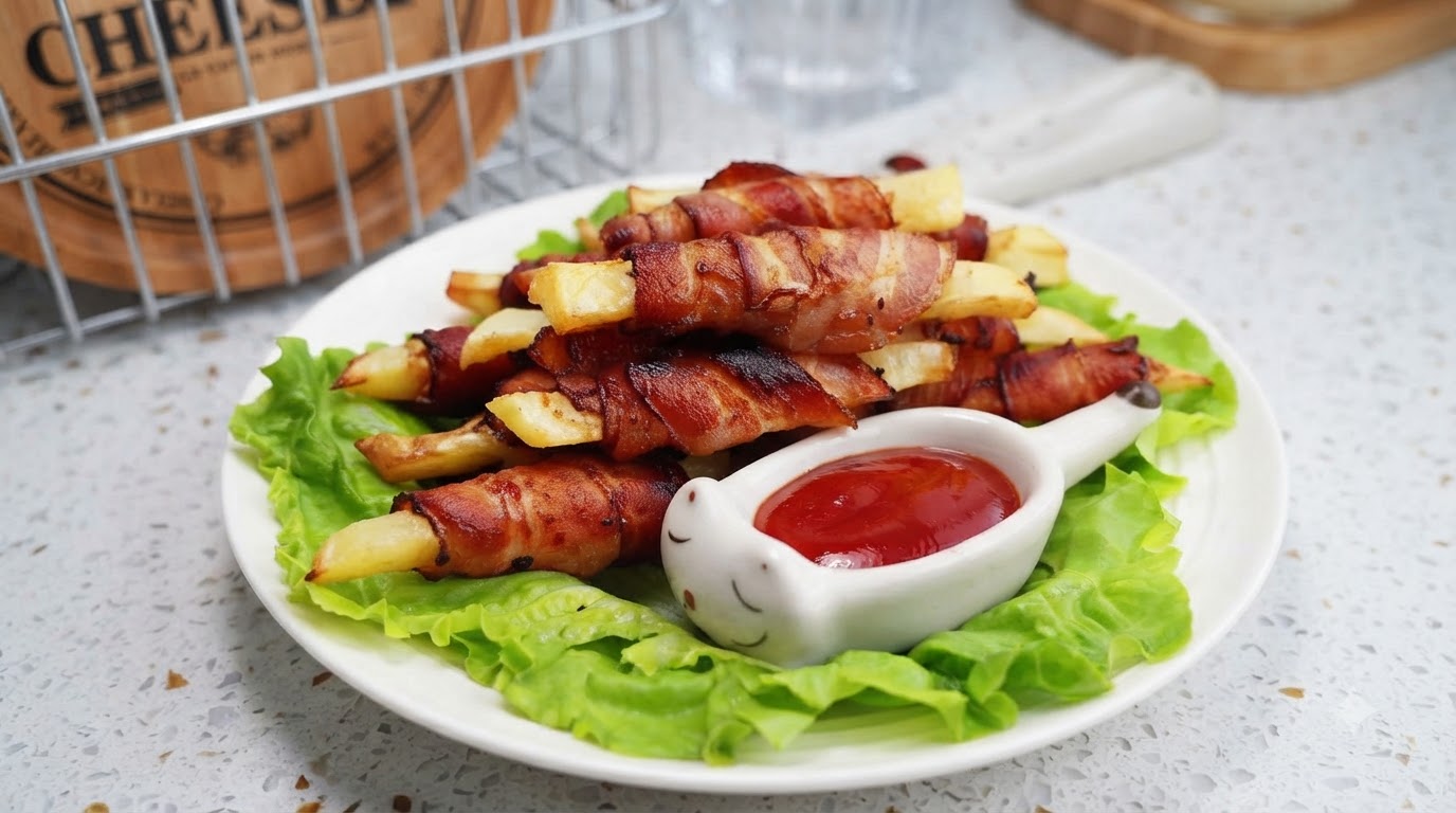 Im Heißluftfritteuse gebratene Speck-Kartoffel-Ecken