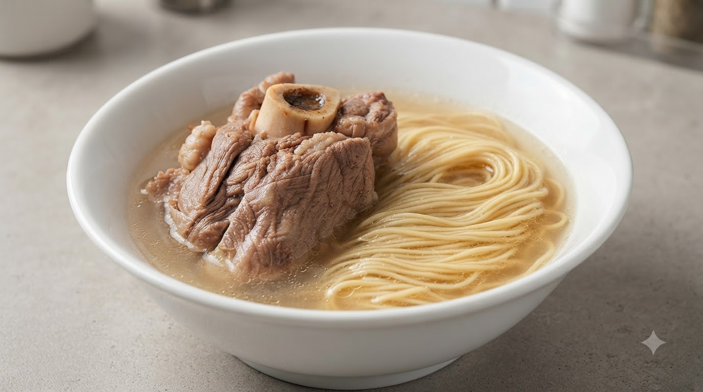 Hausgemachte Tonkotsu Ramen mit zartem Schweinebeinknochen