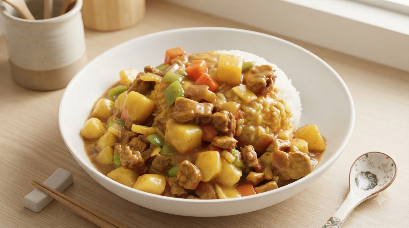 Hausgemachtes Japanisches Schweinefleisch-Curry mit Reis