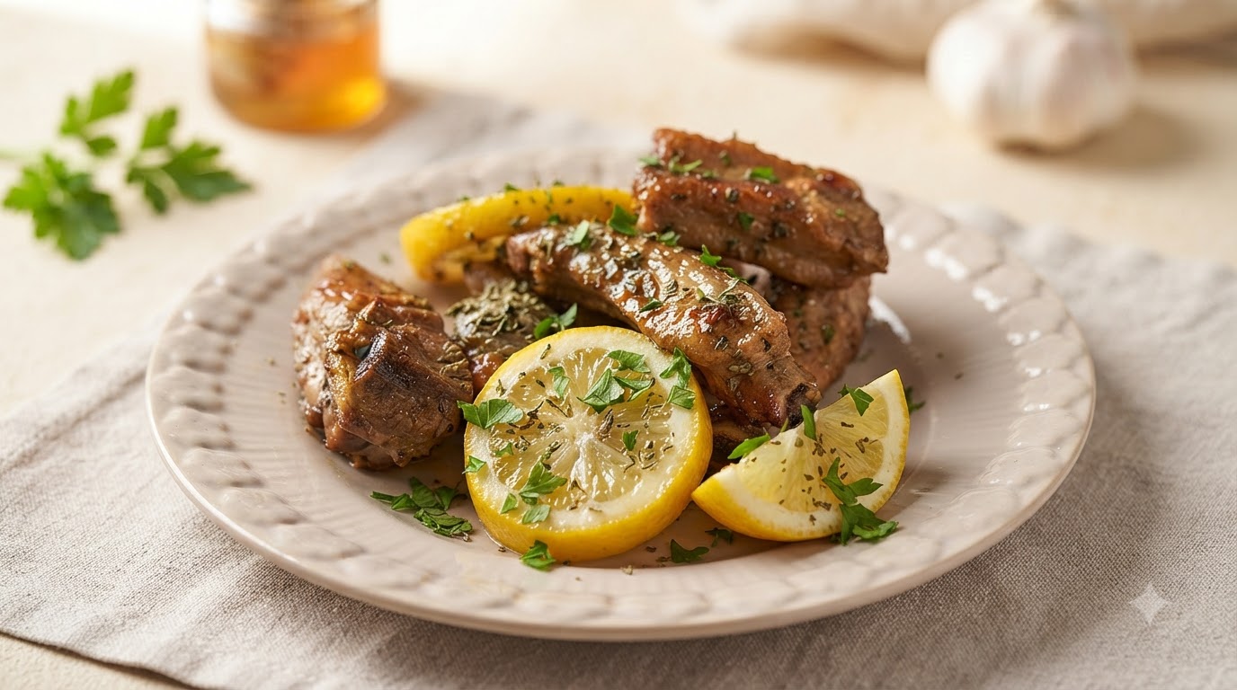 Gebackene Honig-Zitrone-Knoblauch Schweinerippchen