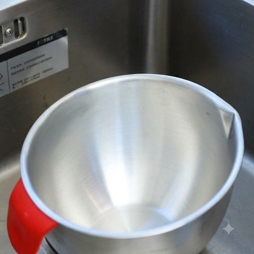 Frische Schweinerippchen werden in einer Metallschüssel mit klarem Wasser und Salz gewaschen.