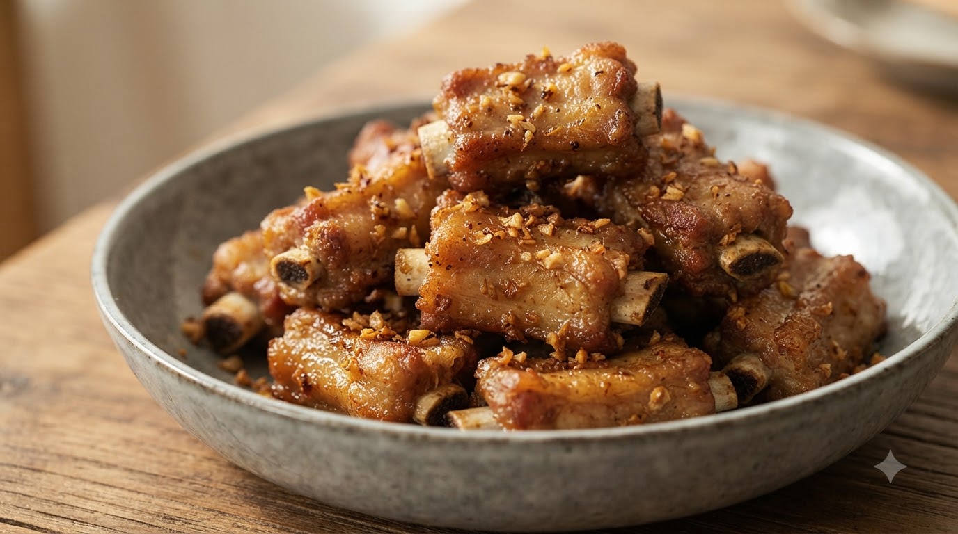 Knusprige Knoblauch-Schweinerippchen mit Salz und Pfeffer