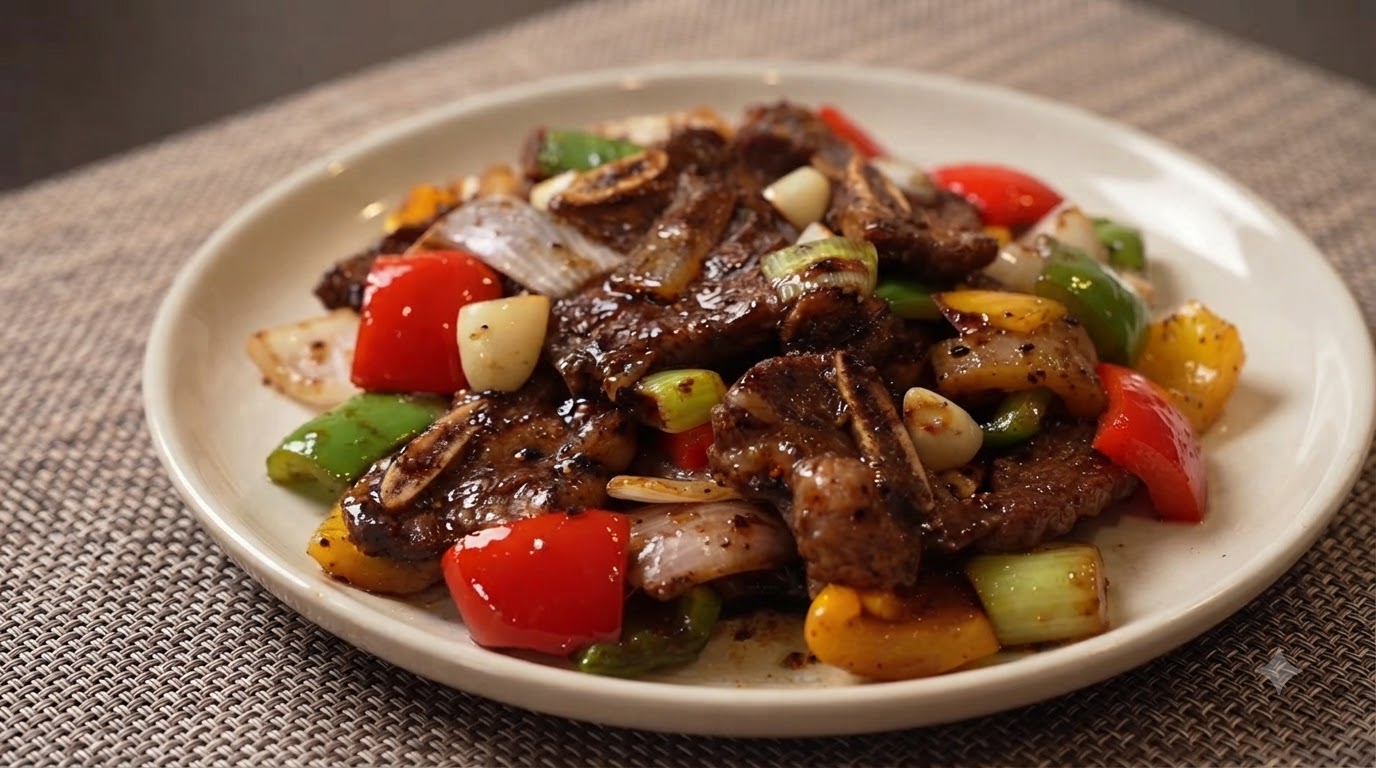 Rinderrippchen in Schwarzpfeffer-Sauce nach Hongkong-Art