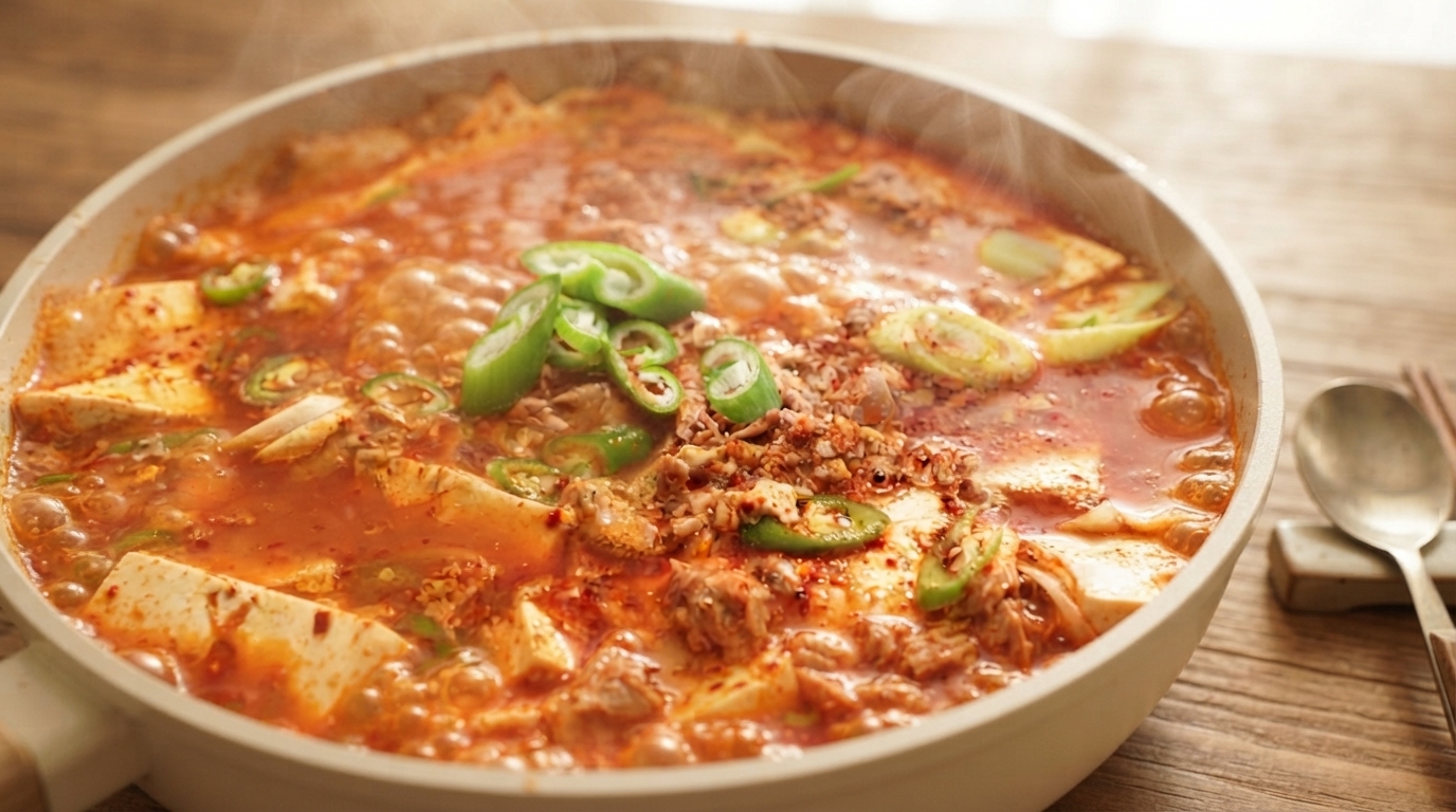 Koreanischer geschmorter Tofu mit Thunfisch (Chamchi Dubu Jorim)