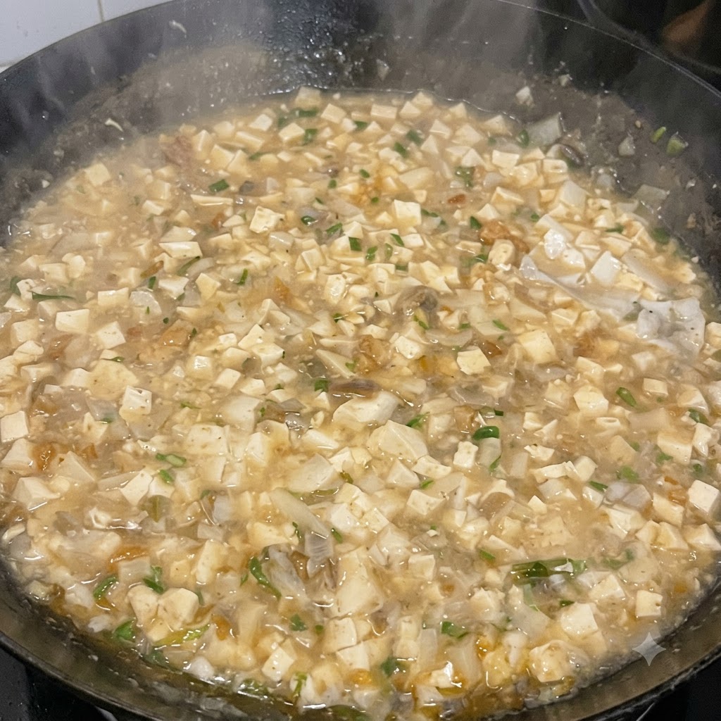 Speisestärkelösung wird in die blubbernde Suppe gegossen, um sie einzudicken.