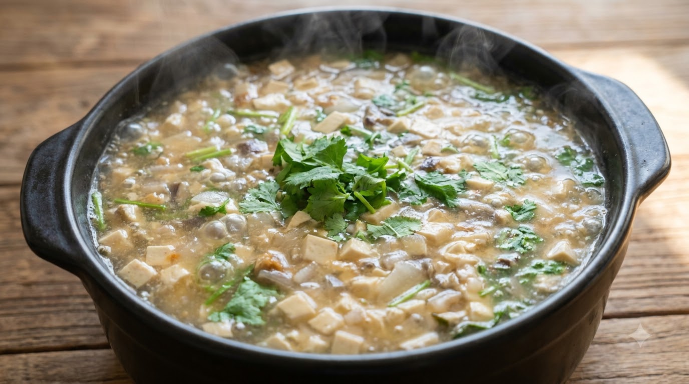Hausgemachte Tofu-Austernpilz-Suppe