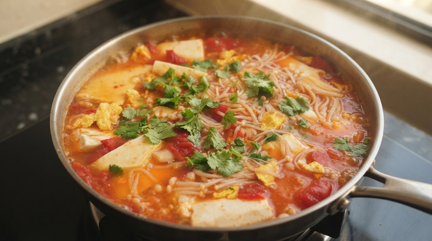 Blitzschnelle Tomaten-Tofu-Suppe