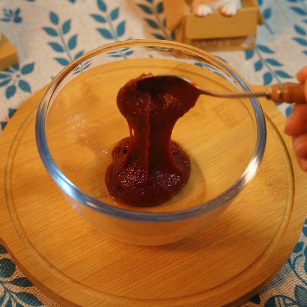 Koreanische scharfe Pfefferpaste, Ketchup, Salz und helle Sojasauce werden in einer Glasschüssel mit Limonade vermischt.