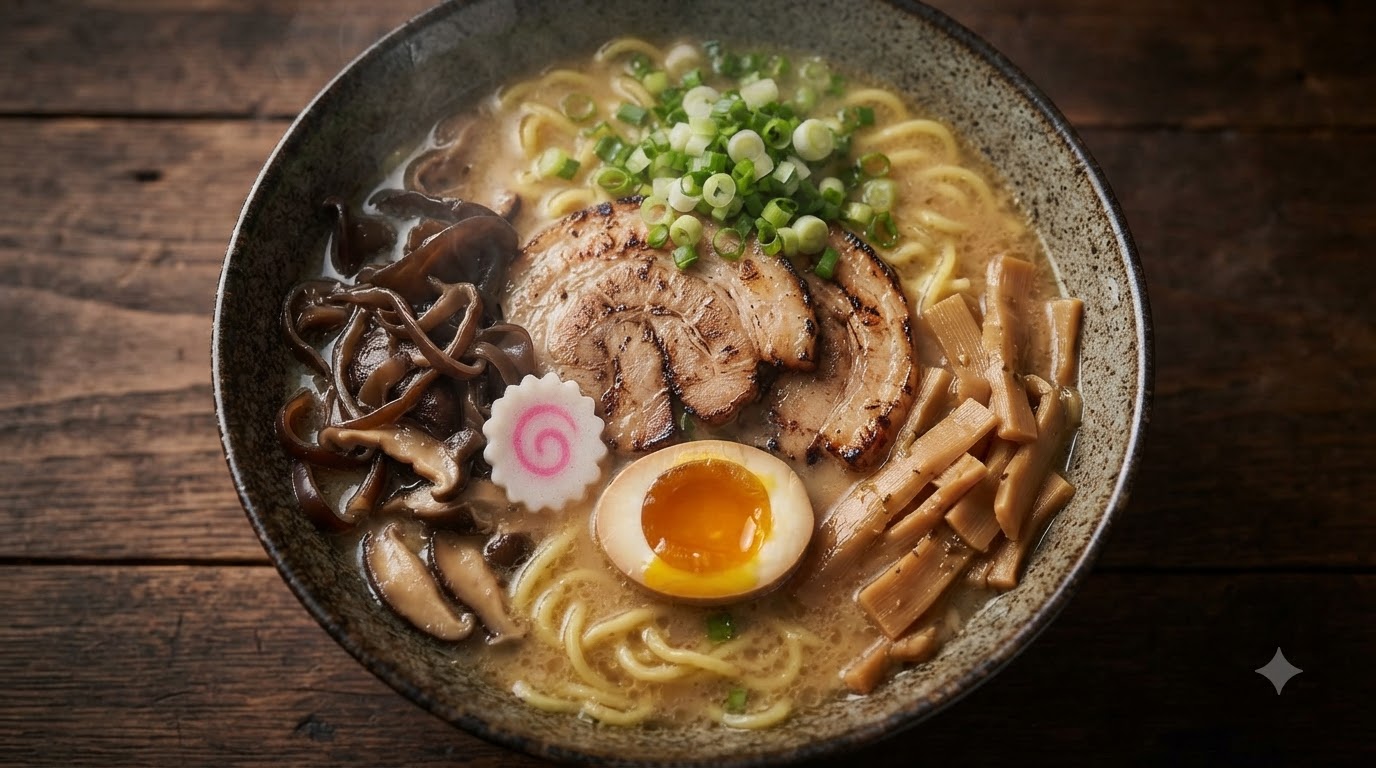 Hausgemachte Schweineknochen-Miso-Ramen (Tonkotsu Miso Ramen)